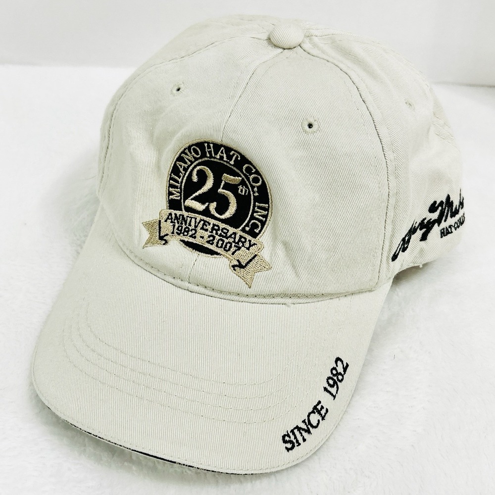 Milano Hat Co. 25 Years Circle Patch Hat Cap Adjustable Strapback Beige Outdoors